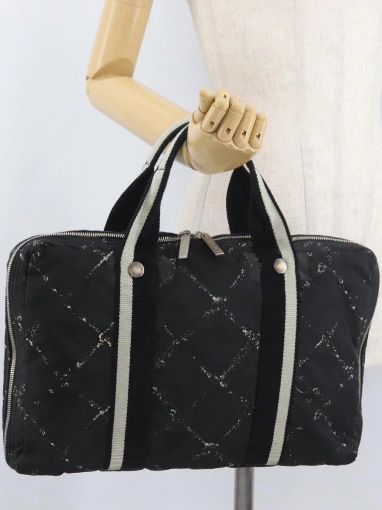 Chanel New Travel Line Hand Bag Nylon Black Cc Auth Ba11357